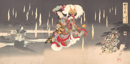 Scène van Foxfire Kitsunebi uit het Toneelstuk Honcho nijushiko, 1898