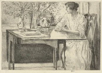 De koloniale tafel (Holley House, Cos Cob) (recto); Landschap met schuur (verso)