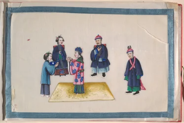 Album, eind 19e eeuw (album van twaalf bladen; inkt en kleur op pith papier, gebonden in rood damast)
