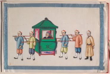 Album, eind 19e eeuw (album van twaalf bladen; inkt en kleur op pith papier, gebonden in rood damast)