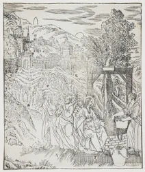 Christus bij de bron, plaat uit Giulio Alenis Tianzhu jiangsheng zhuxiang jingjie (Een geïllustreerde geschiedenis van de Heer des Hemels die vleesgeworden is)