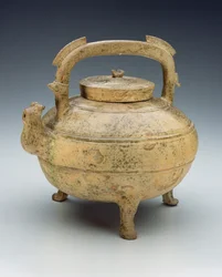 Glazen aardewerken ketel, Oorlogvoerende Staten periode, 1027-220 v.Chr. (keramiek)