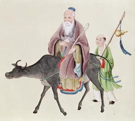Lao-Tzu (c.604-531) op zijn buffel, gevolgd door een discipel