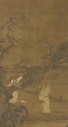 Man en vrouw die van pruimenbloesems genieten, Ming of Qing dynastie, 15e-18e eeuw