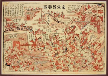 Overwinning bij Nanjing (kleur houtsnede)