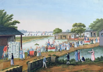 Processie tijdens een festival in China ter viering van een goede oogst