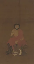 Sakyamuni Zittend op Drie Demonische Wezens, mogelijk Yuan-begin Ming dynastie, 14e-15e eeuw