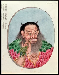 De legendarische keizer Shen-Nung, illustratie uit een Pen Tsao, 18e-19e eeuw