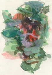 Abstracte compositie, Organische vormen/plantenserie, 2021, aquarel, inkt, houtskool  gouache op aquarelpapier