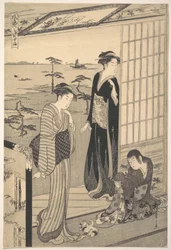 Genji in ballingschap in Suma, uit de serie Genji in modieuze moderne gedaante (Fūryū yatsushi Genji: Suma)