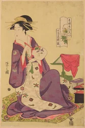 Oiran Hinazuru van Chojiya, uit de serie: Mooie vrouwen uit de groene huizen – zes beroemde dichteressen / Seiro bijin rokkasen