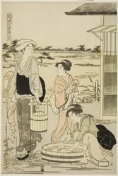 Ono no Komachi wast het schrift, uit de serie De modieuze zeven Komachi (Furyu nana Komachi)