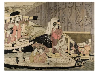 Scène op de Sumida-rivier (van een pentaptych)