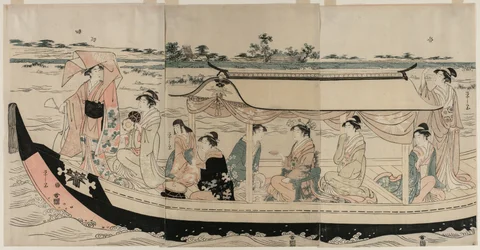 Vrouwen in een plezierboot op de Sumida-rivier