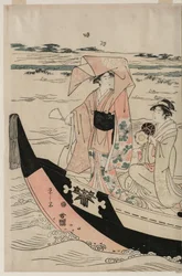 Vrouwen in een plezierboot op de Sumida-rivier