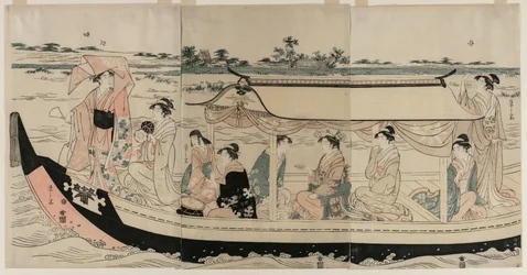 Vrouwen in een plezierboot op de Sumida-rivier, begin 1790s