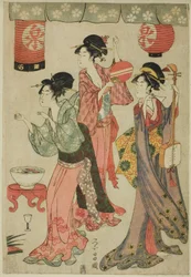 Feest in een theehuis, uit een parodie van Chushingura
