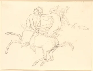 Bacchante zittend op de rug van een gebonden centaur. Pompejaans motief
