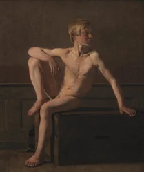 Naaktfiguur. Zittende jongen