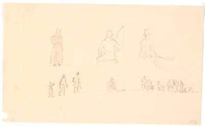 Twee rijen figuurschetsen