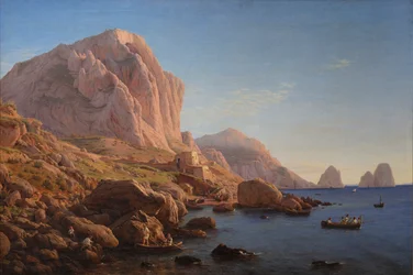 Een rotsachtige kust, Capri. Na zonsopgang