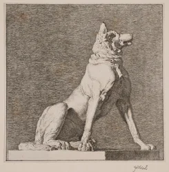 Een zittende hond naar een antiek beeld in Charlottenborg
