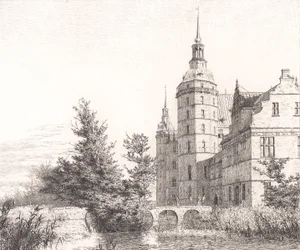 Kasteel Frederiksborg. Gezicht bij de Muntbrug