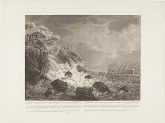 Gezicht der dijkbreuk en overstrooming te Bemmel bij Nijmegen op 21 februari 1799