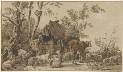 Herder bij stal