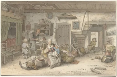 Interieur met boerenfamilie