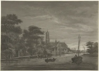 Nachtlandschap met gezicht op dorp
