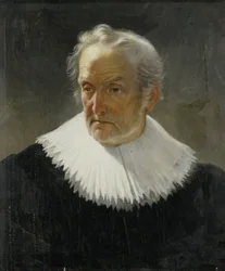 Een oude man in 17e-eeuwse kleding
