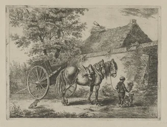 Jongen met een paard en hond