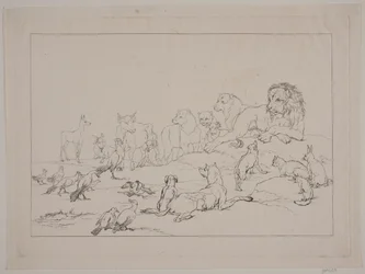De vergadering van de dieren. Illustratie bij "Reinike Fuchs"