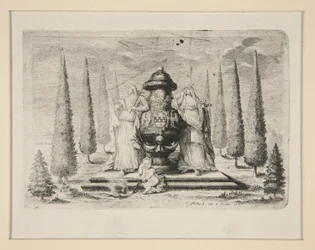 Rouwvoorstelling voor het lid van een adellijke familie met allegorische figuren van Geloof en Liefde