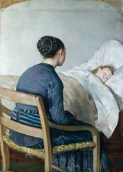 Moeder aan het bed van haar zieke kind