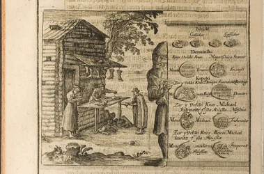 Geld en handel in Moskou Illustratie uit Reizen naar de Grote Hertog van Moskou en de Koning van