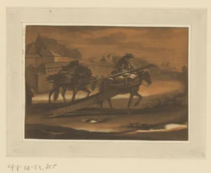 Ruiter met twee bepakte paarden Ruiters, paarden en veldslagen (serietitel)