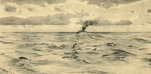 Stoomschip op de Indische Oceaan