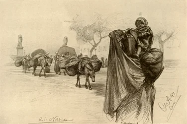 Vrouw en kind bij de Kobri el Gezira Brug, Caïro, 1898