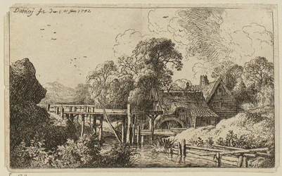 Een molen met een hoge watergoot