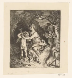 Venus bindt Amor een masker voor