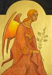 Aartsengel Gabriël, 2019 (eitempera, bladgoud, hout)