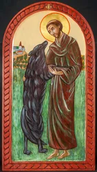 Franciscus en de wolf, 2004 (eitempera, hout, bladgoud)
