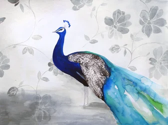 Elegante blauwe pauw met bloemen