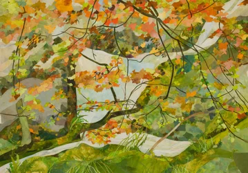 Herfst Honister Stream, 2018 (aquarel geschilderd papier collage)