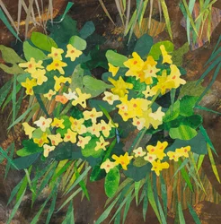 Southolt Primroses, 2025 (collage van aquarelverf op papier)