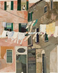 Venetië wassen en man, 2013 (aquarel geschilderd papier collage)