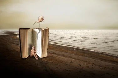 Vrouw in een reusachtig boek