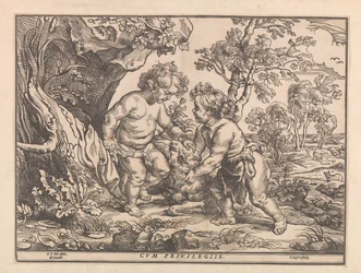 Christuskind en Johannes de Doper spelend met het lam